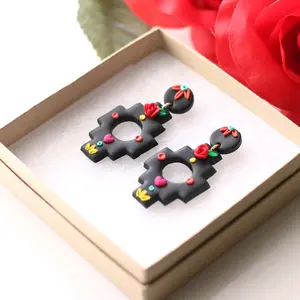 Mexican Aztec Earrings with Statement Colors, Stainless Steel Backs, Hook Design, Casual Style