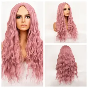 22 Inches | Pink | Costume | Long Middle Part Curly Hair Synthetic Costume Wigs | CSWMD2021-A
