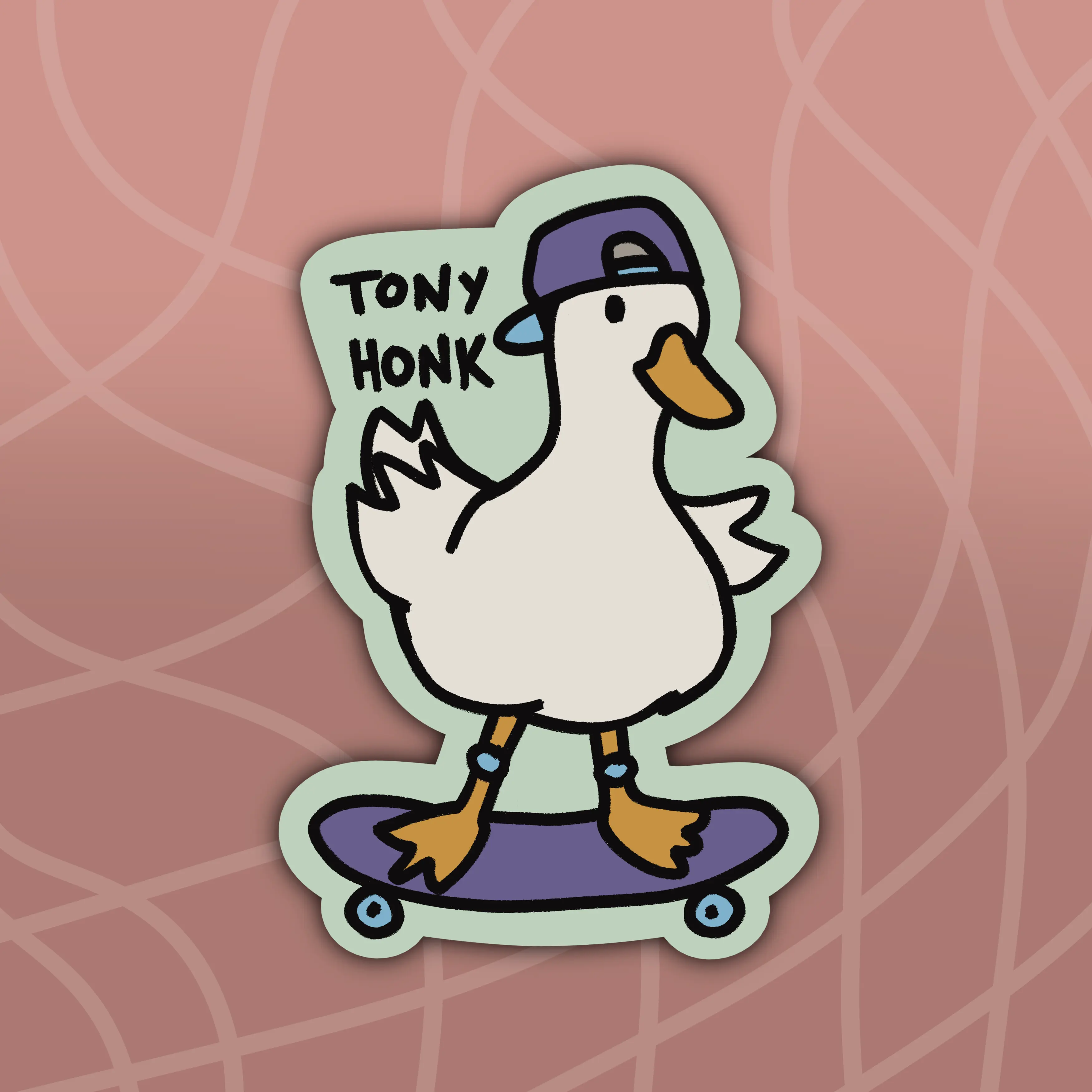 Tony Honk Goose Riding Skateboard Funny Cute Die-Cut Vinyl Sticker Water Proof for Water Bottle, Phone, Laptop, Car, etc