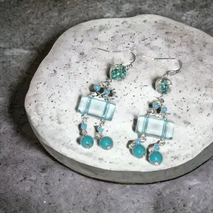 Tranquil Azure Elegance: Handmade Hypoallergenic Blue Bead Drop Earrings with Silver Fish Hooks