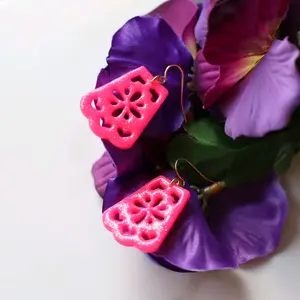 Papel Picado Earrings - Hot Pink Handmade Polymer Clay with Decorative Elements, Ideal for Casual Wear