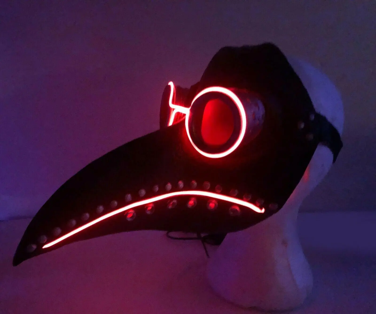 SteamPunk Plague Doctor Mask Halloween Bird Beak Raven Crow Latex Mask LED RED