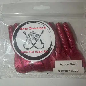 Bass Bammer’s Action Grubs 9ct- color Cherry Seed