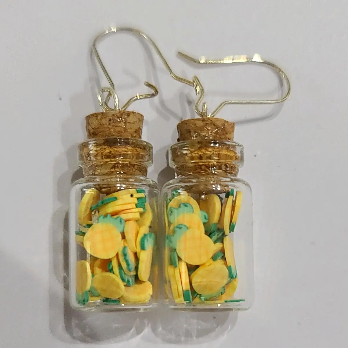 Glass Bottle Earrings Yellow Pineapple
