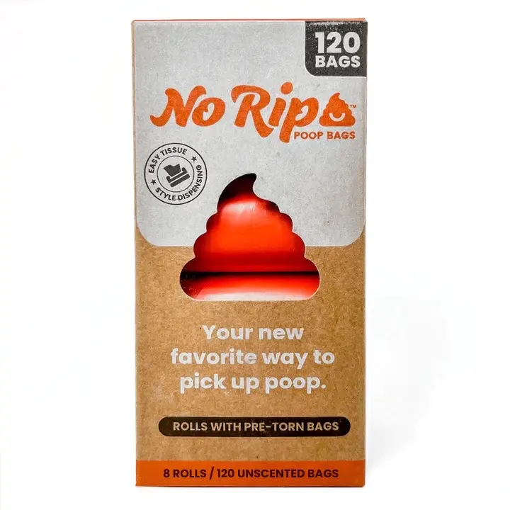 No Rip Poop Bags - Convenient Tissue-Style Poop Bags, Extra Thick & Leak Proof, 120 Count Refill Rolls for Dogs, Easy Dispensing