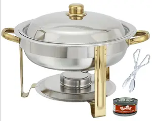 TigerChef Gold Accented Round Chafer 4 Qt. With Tong and Fuel