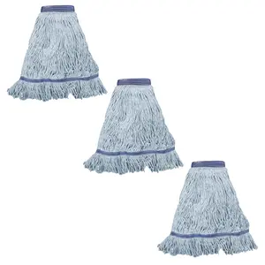Innovative Haus Heavy Duty Blue Commercial Mop Head Replacement. Synthetic Cotton Blend Looped End String Mop Refill. Industrial Grade Cleaning Use Wet Mop Heads. Durable Universal Headband. 3 Pack