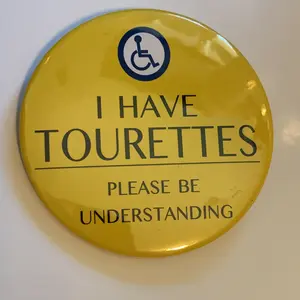 Tourettes button pin yellow 2 1/4 inch