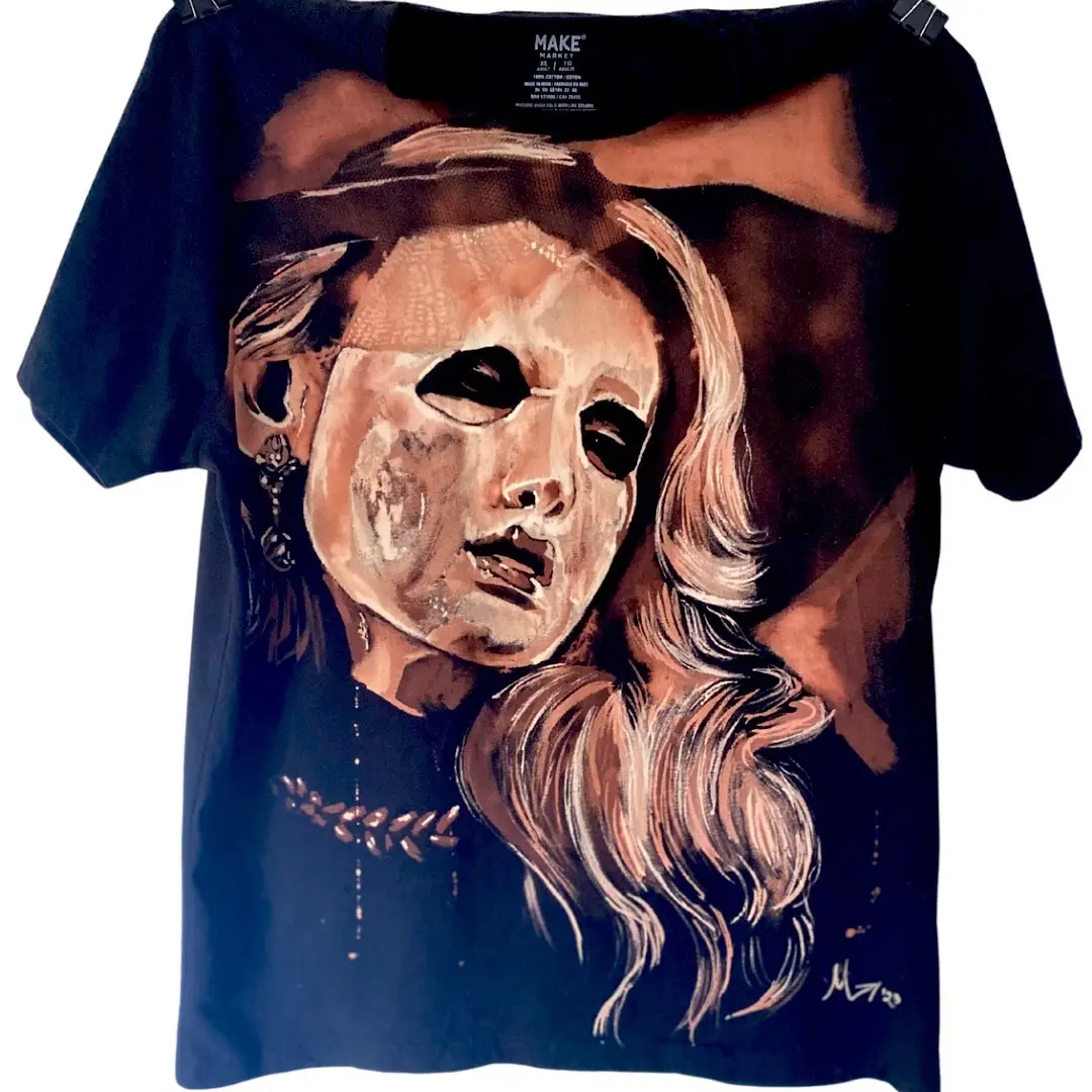 She’s Just a Sketch, Really Hand Painted Bleach XL Portrait T Shirt Batman Black