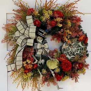 Halloween Wreath Dandy Skeleton with Spider Halloween Wreath Durable Decoration Wall-mounted