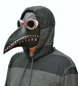 SteamPunk Plague Doctor Mask Halloween Bird Beak Crow Latex Mask LED PURPLE