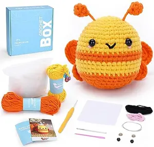CrochetBox Complete Crochet Kit for Beginners - All You Need in, Step-by-Step Video Tutorial, Instruction, Easy Using Soft Yarn, Cute Bee Design Animal Kit, Birthday, Holiday Gift for Adults, Teens.