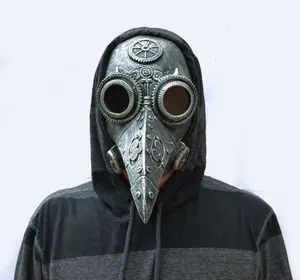 Plague Doctor Mask Halloween Bird Beak Raven Crow SteamPunk Mask SILVER
