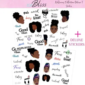XoQueens 50+ Stickers Deluxe for Journals, Notebooks and Planner Pages, African American Illustrations