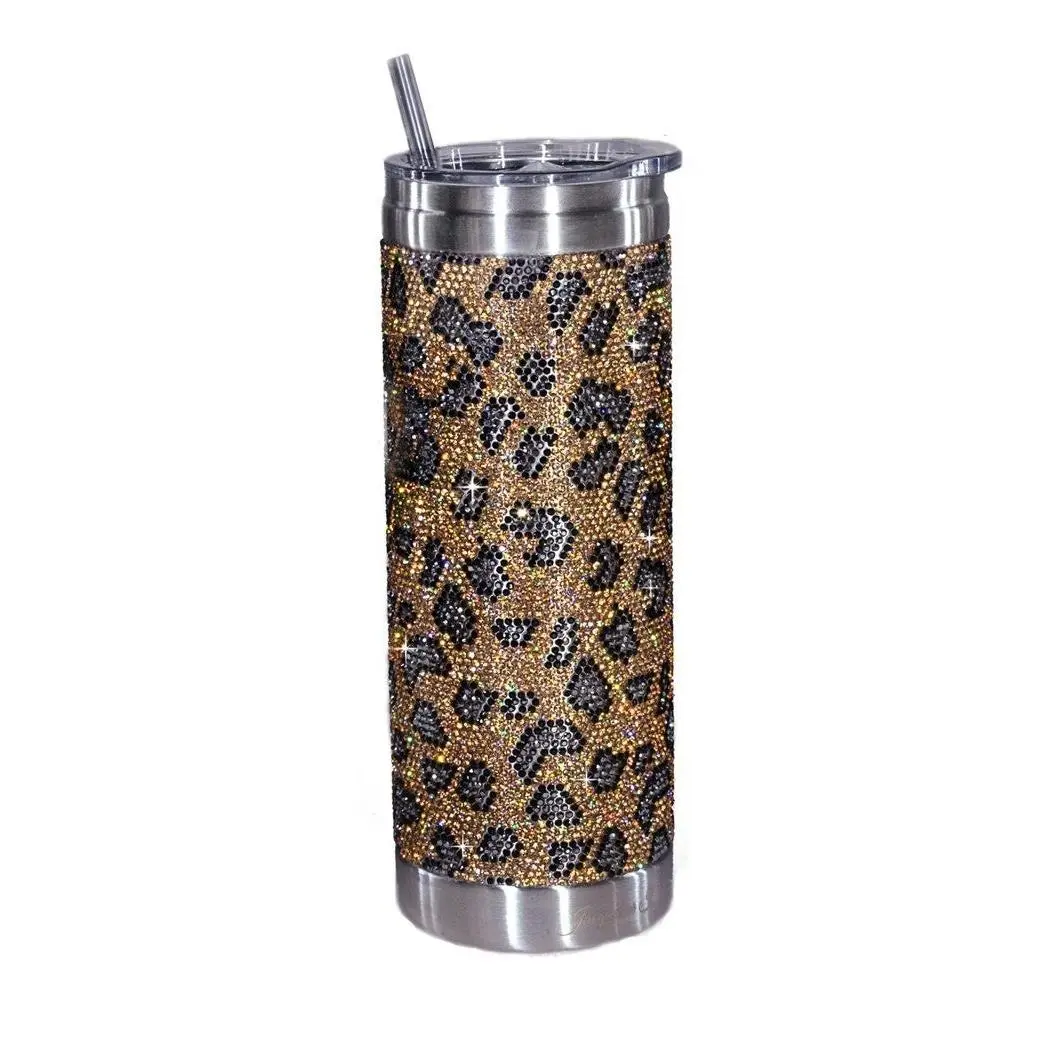 BUBBLES & BLING TUMBLER WILD THING LEOPARD GOLD