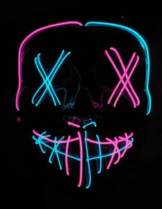 Light up Halloween Mask Purge EL Wire LED Glow X Eyes Mask Pink Teal Mix