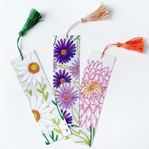 Flower bookmark 3-pack - assorted variety pack with homemade tassel from embroidery floss - gift for book and stitch lovers - embroidery design - birth flower - crafttok - booktok