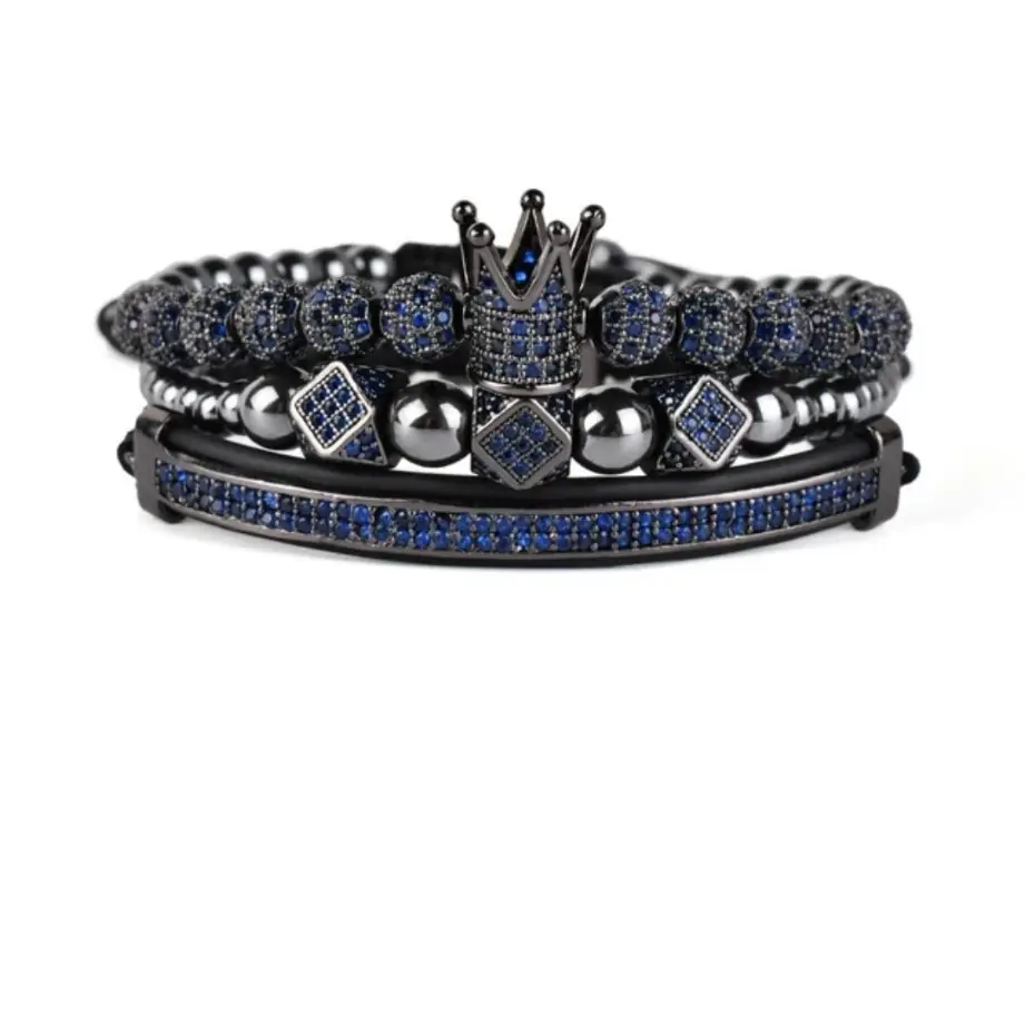 Men LUXURY Gold Adjustable Crown Bracelet  Bead Set