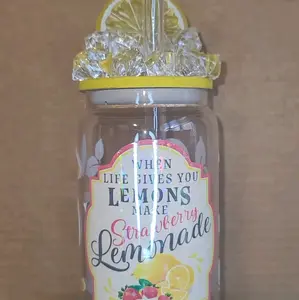 Strawberry Lemonade Glass Can With Ice Topper