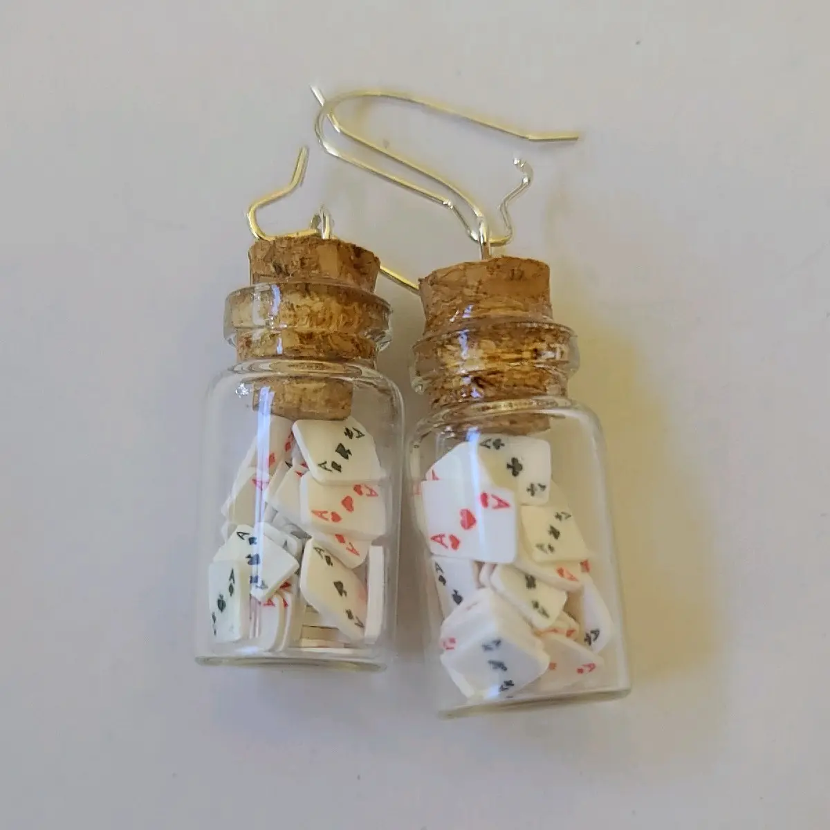 Glass Bottle Earrings Playing Cards.