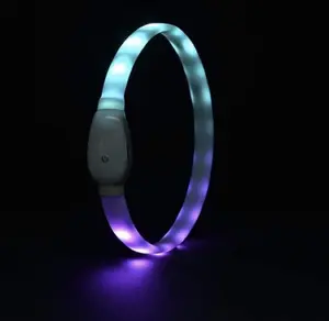 LED Dog Collar waterproof glowing switchable multi color cuttable skin friendly silicone LED dog collars for small medium and large dogs