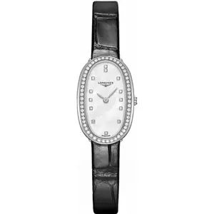 Longines Symphonette 19 mm, 69 Diamonds, Mother of Pearl Dial, Black Alligator Strap