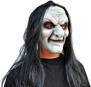 Halloween Witch Mask Scary Comic-con Cosplay Latex Old Costume Mask with Hair