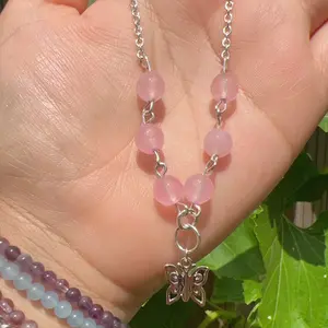 Rose Quartz Butterfly Necklace