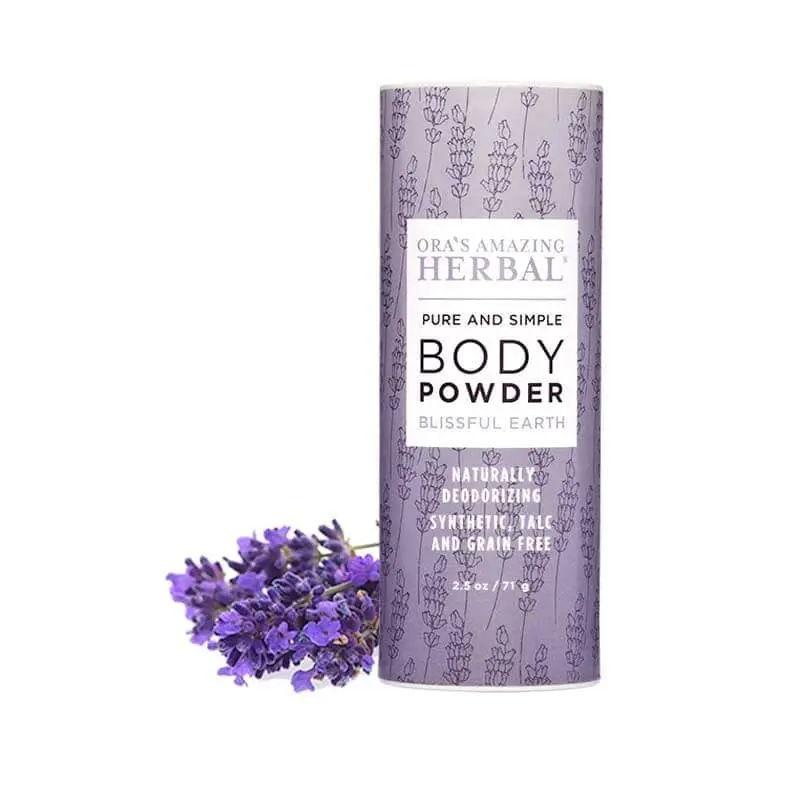 Talc Free Body Powder, Blissful Earth, Lightly Scented with Essential Oils of Lavender Vetiver & Clary Sage