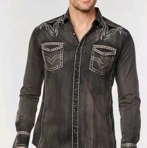 Men's Embroidered LS Stretch Button up Shirt