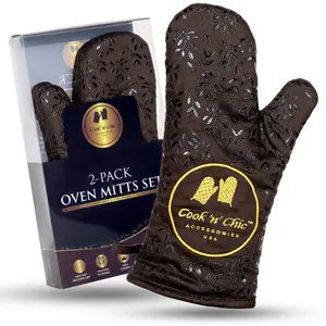 Cook'n'Chic - Premium Oven Mitts - 500°F Heat Resistant - Non Slip Textured Silicone Grip - Set of 2