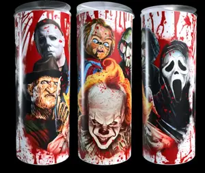 Favorite Horror Movie Characters 20 oz Skinny Tumbler with Lid and Straw Stainless Steel Drinkware Cup Halloween Mug Portable Reusable Water Bottles