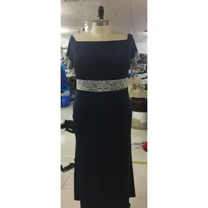 Navy blue short sleeve plus size evening dress