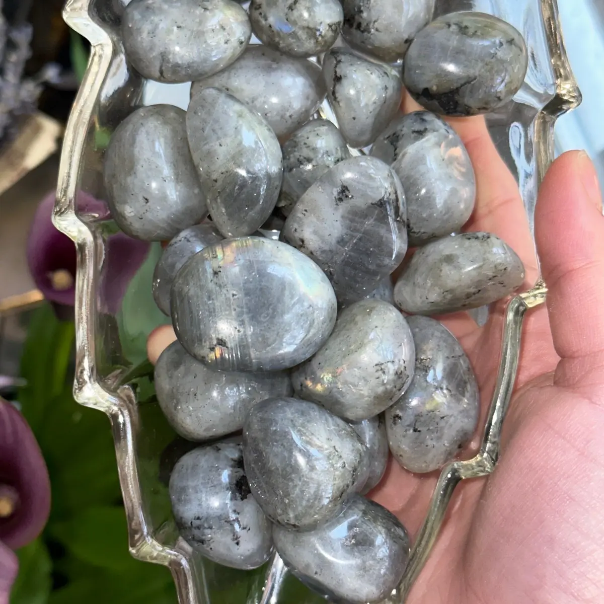 Natural labradorite crystal pocket stone