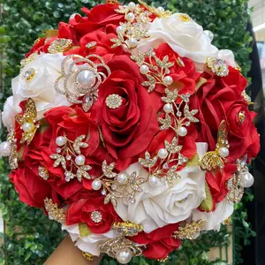 Red and Creme White ramo with gold pins