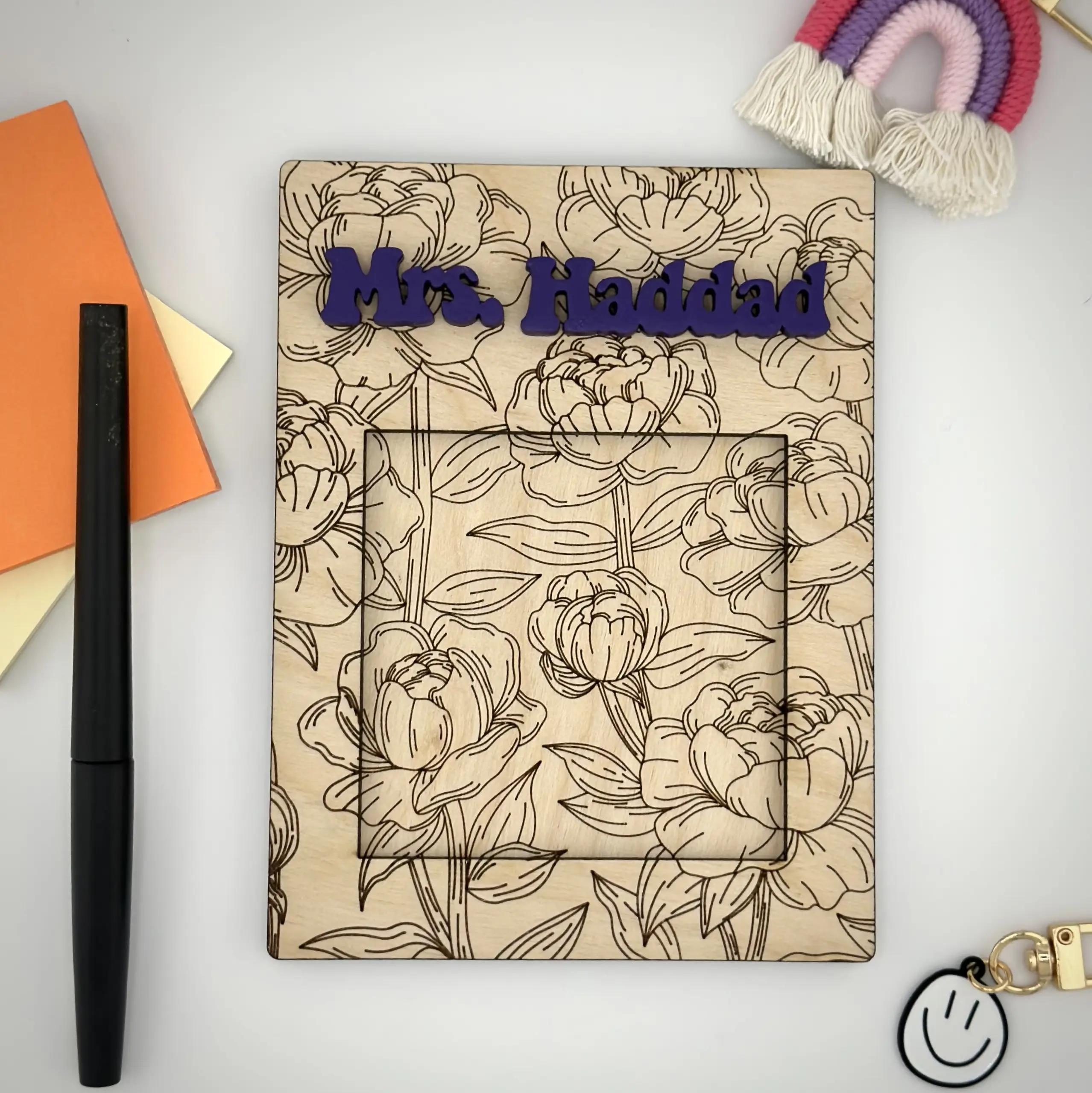 Personalized Floral Notepad Holder, Sticky Note Holder, Note Holder, Teacher Gift, Office Accessories, Desk Accessories
