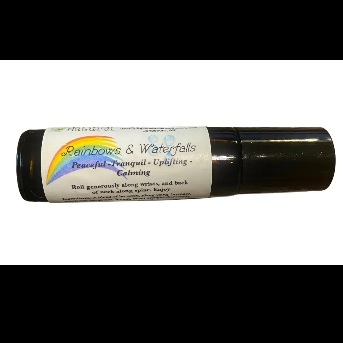 Find inner peace with Rainbows & Waterfalls Essential Oil Blend - a soothing and uplifting aromatherapy experience in a convenient roll-on form.