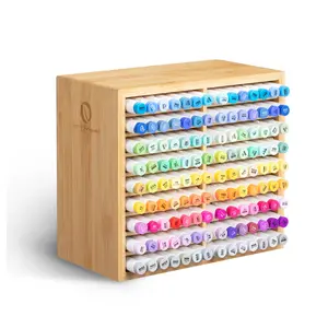 Ohuhu Bamboo Marker Organizer/Rotating Marker Organizer: Desktop Storage Hold 126/162/224 Markers for Honolulu Oahu Series of Ohuhu Markers, Pens Pencils Stationary Organizer Holder with 8/18/32 Compartments - Organizer Series of Ohuhu