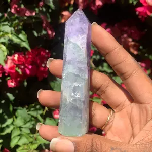 Natural Purple and Greenish Blue Fluorite Crystal Tower 4in.