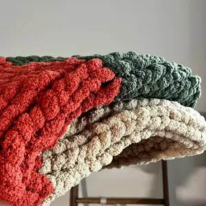 Chunky Knit Blanket Striped Soft