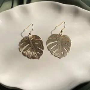 Gold Monstera Leaf Earrings - Plant Earrings - Lightweight Hypoallergenic Gold Plated Stainless Steel & Brass - Elegant Drop Earrings for Plant Lovers - Style 1