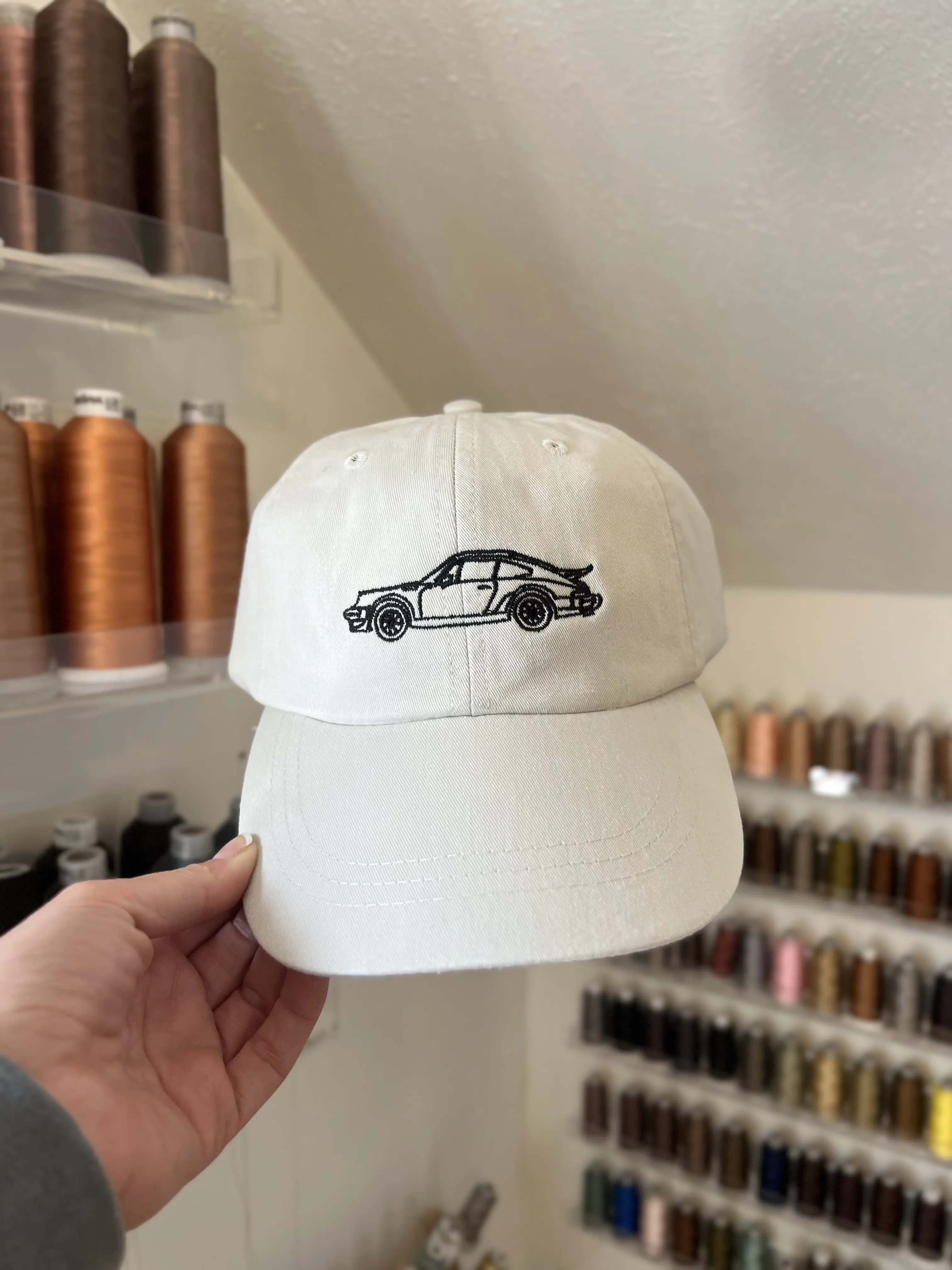Vintage 911 Porsche Embroidered Baseball Cap - Ivory & Black