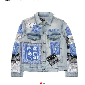 Blue bandana ripped jean jacket street wear