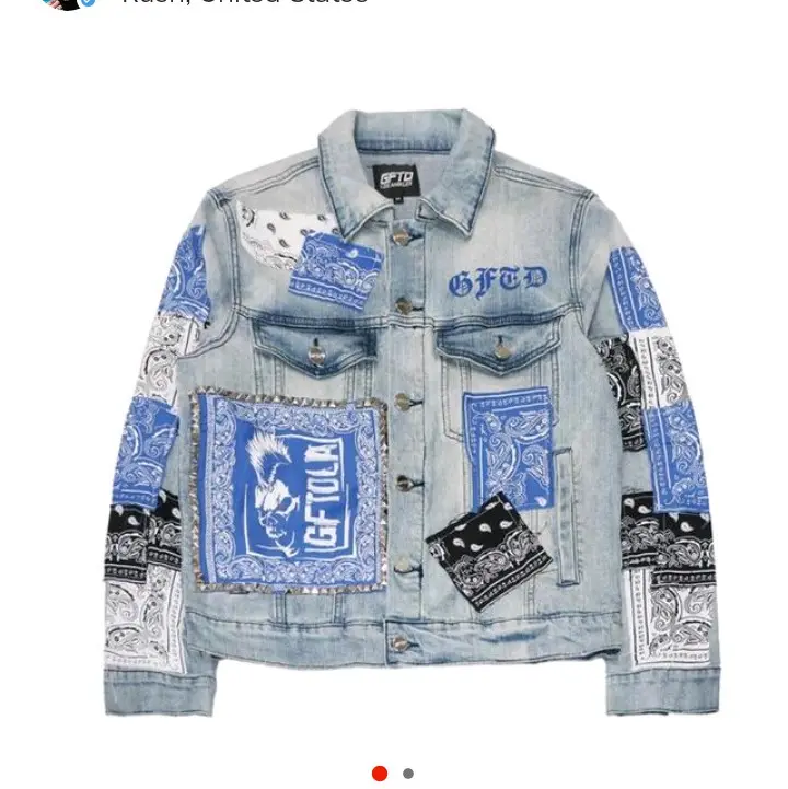 Blue bandana ripped jean jacket street wear