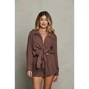 Rhea Wrap Top - Brown