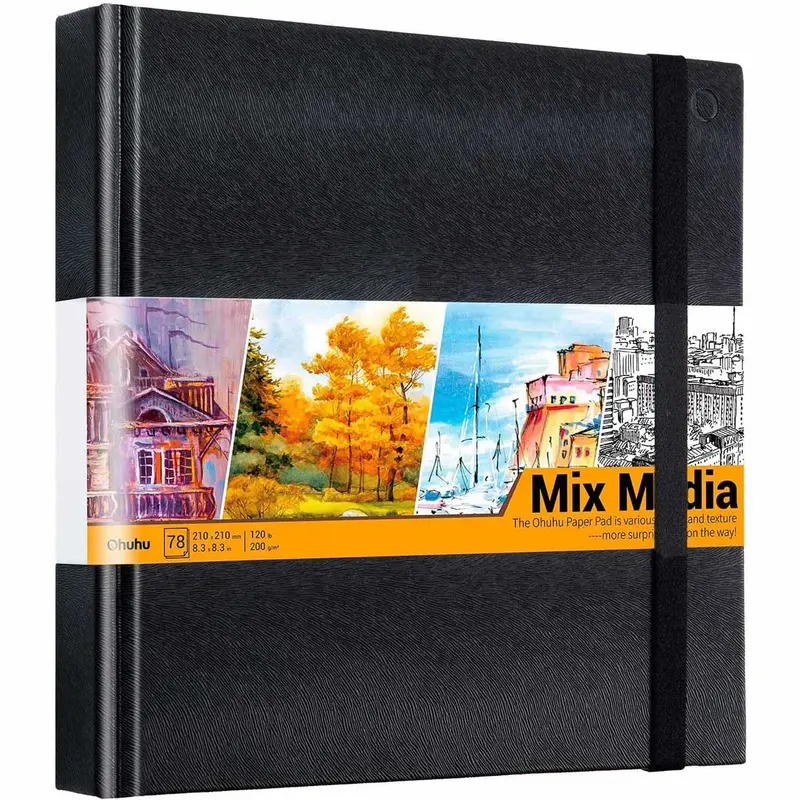 Ohuhu Mix Media Pad for Multiple Techniques 120lb 200gsm Heavyweight Art Papers Acrylic Art Kit with Acrylic Paint Brushes & Markers Artist Supplies