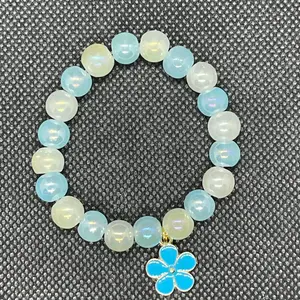 6 1/2” Blue flower bead bracelet