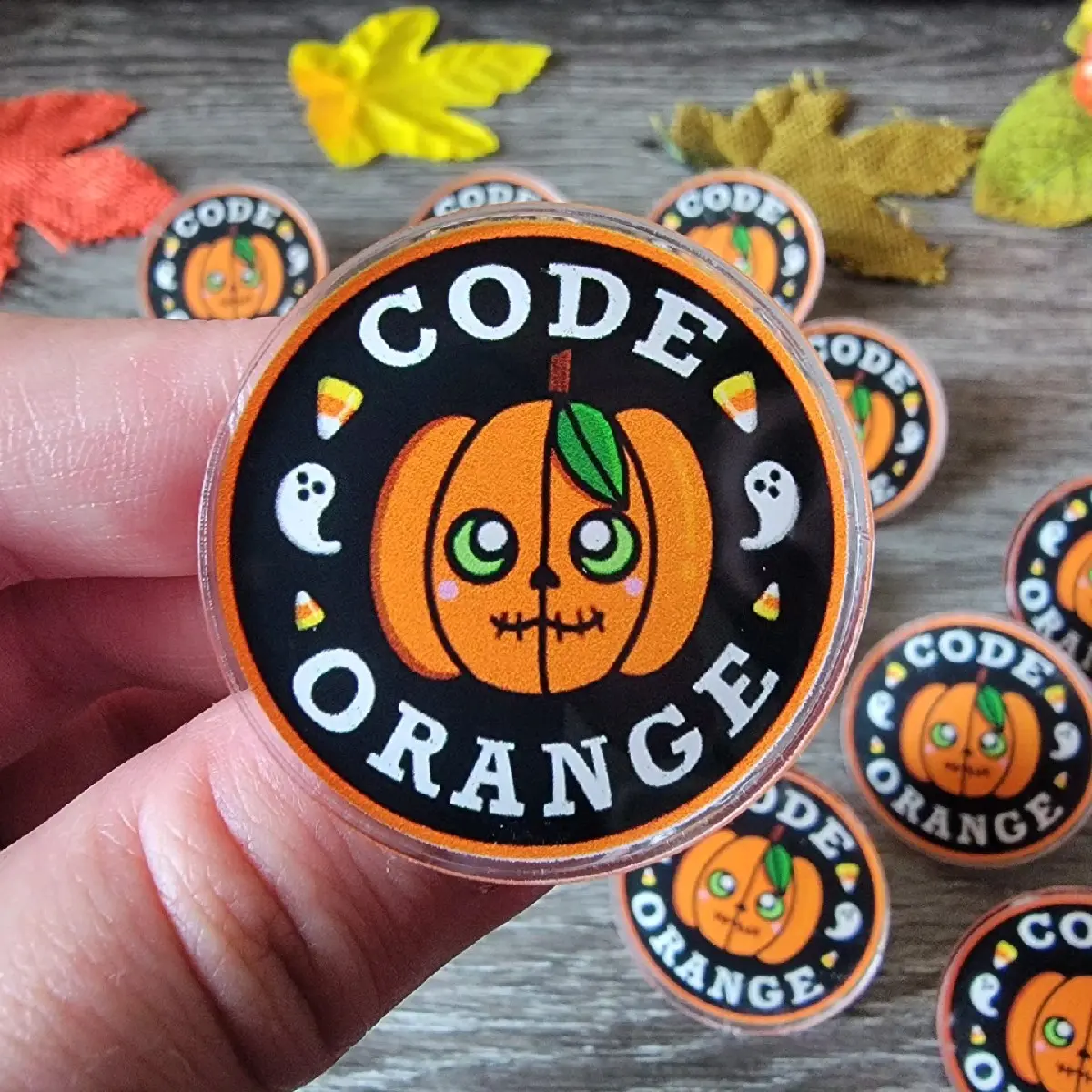 Code Orange Acrylic Pin | Halloween | Spooky Pin | Cute Halloween Lapel Pin