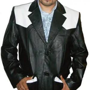 Classic Men's Black/Beige Western Genuine Soft Leather Blazer Style#369PN with Two Front Pockets & Inside Chest Pocket