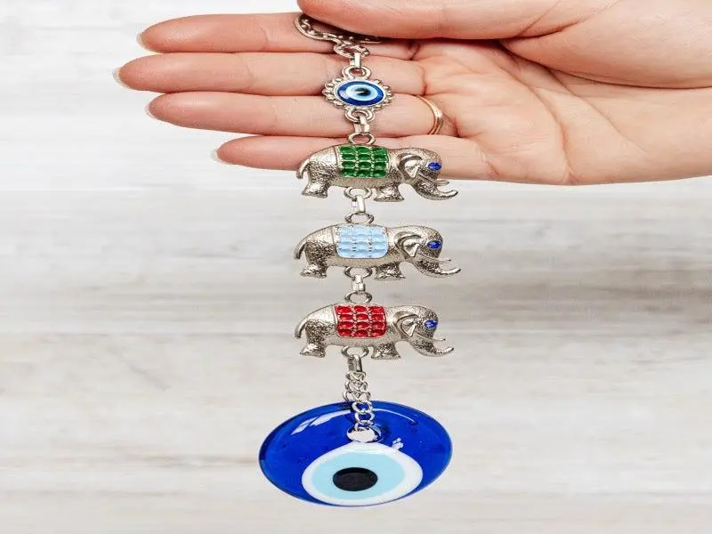 Handmade Evil Eye Wall Decorations with Elephant Design